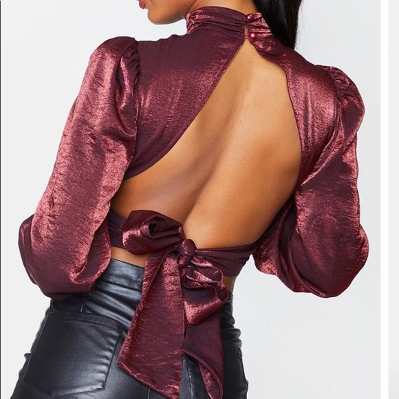 Metalic brown tie back blouse - Picture 2 of 6